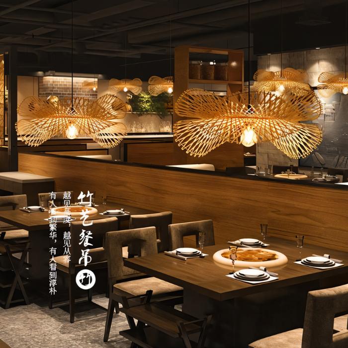 Bamboo Chandelier Rattan Lamp - Contemporary Lighting for Restaurants