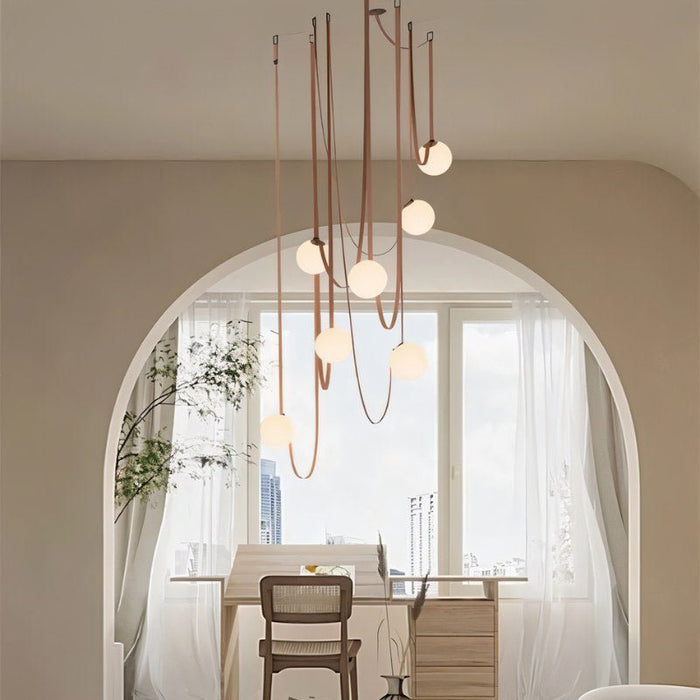 Corium Leather Glass Chandelier - Light Fixtures